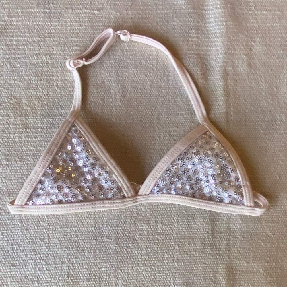 Sequin Silver Embellished Kids Bikini Top - Cream Size 0-3M. Great Condition!
